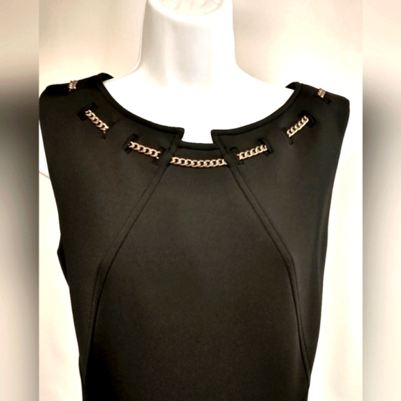 Ivanka Trump Classic Black Dress Fit & Flare Gold Chain Detail Size 12 - Picture 3 of 11
